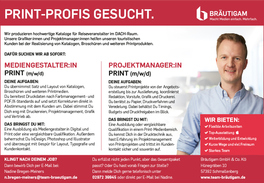 Stellenanzeige Print-Profis gesucht